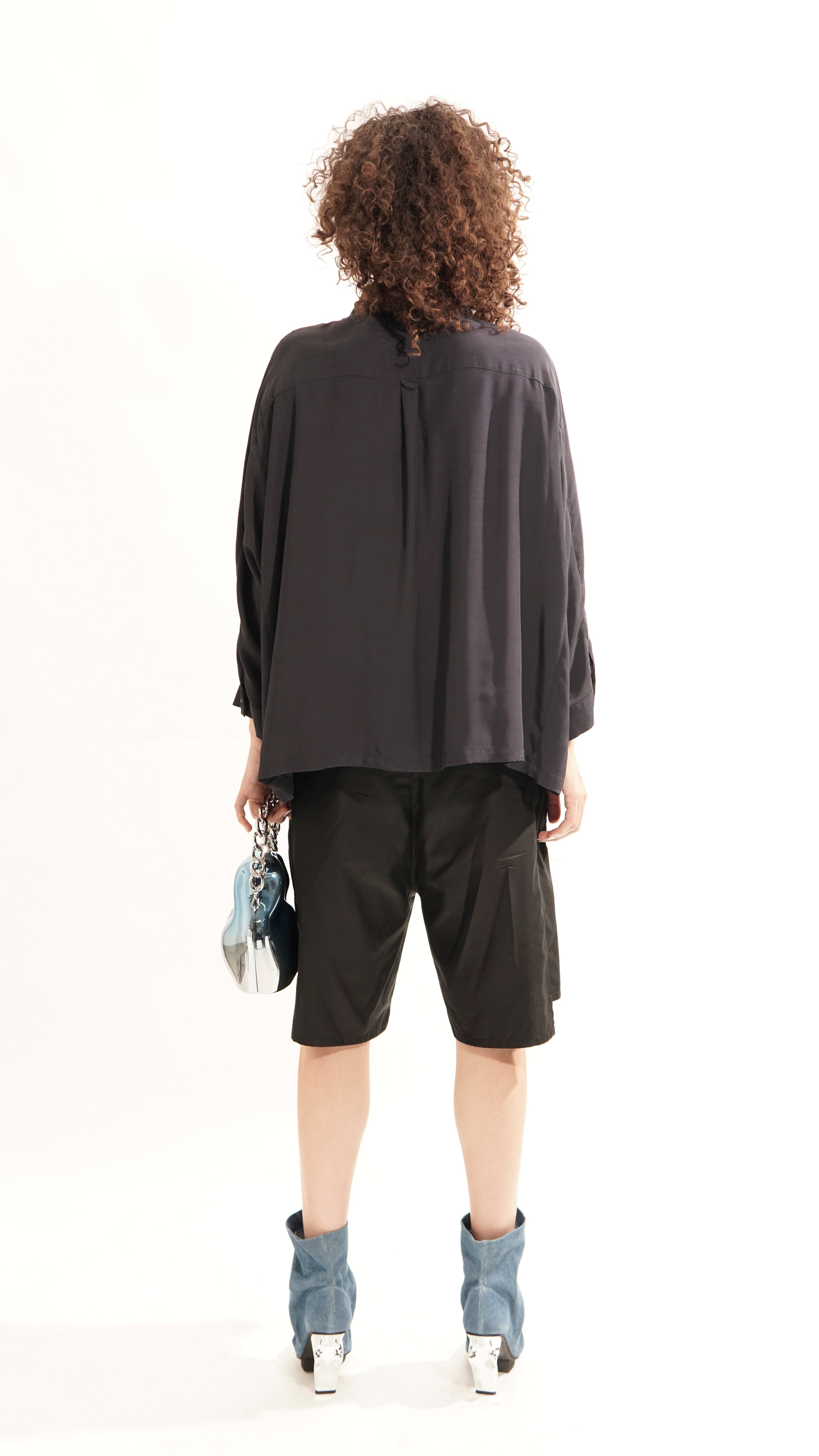 B62A Oversized Flap Blouse Midi Sleeve -Black I Adddress