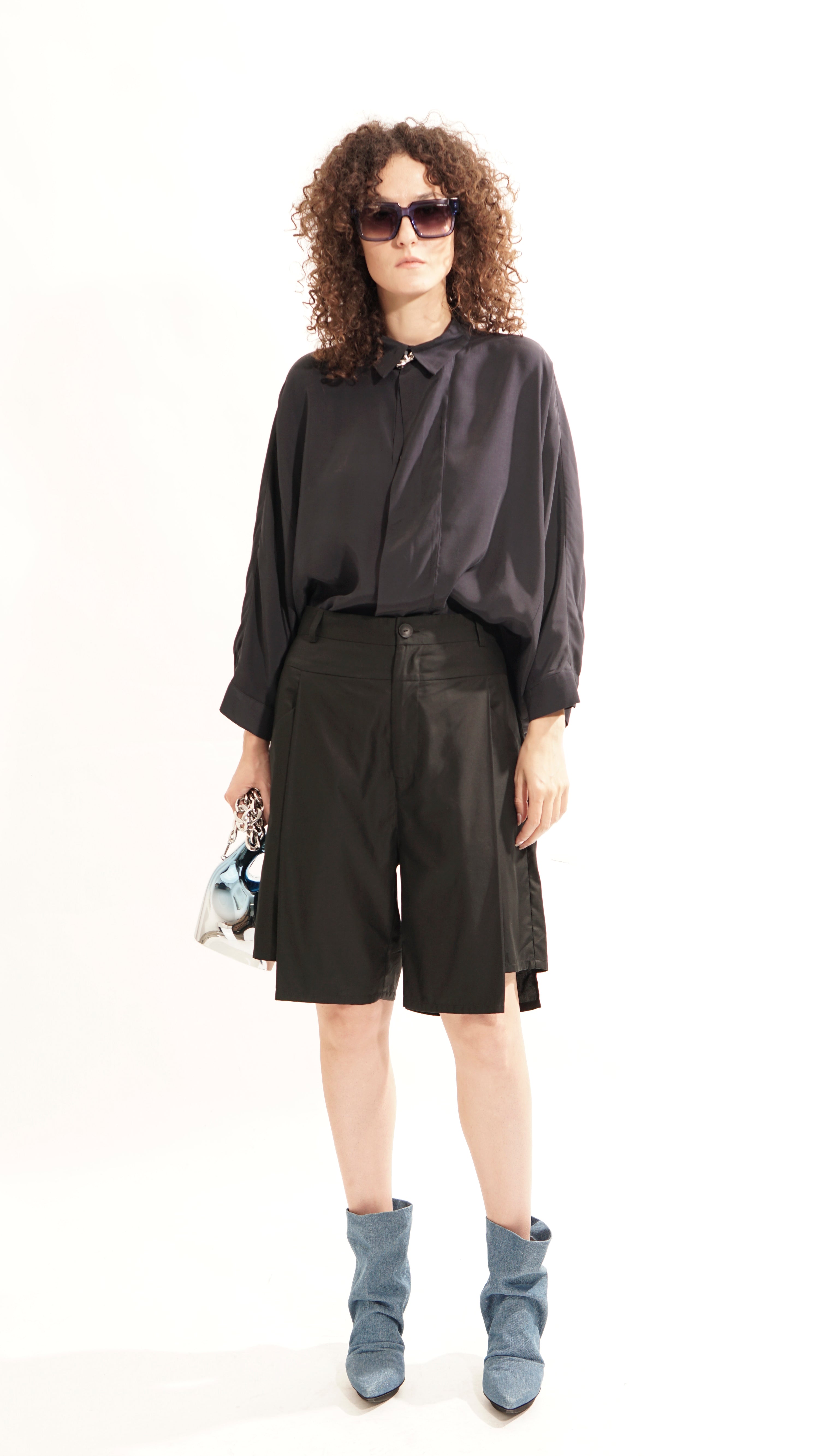 B62A Oversized Flap Blouse Midi Sleeve -Black I Adddress