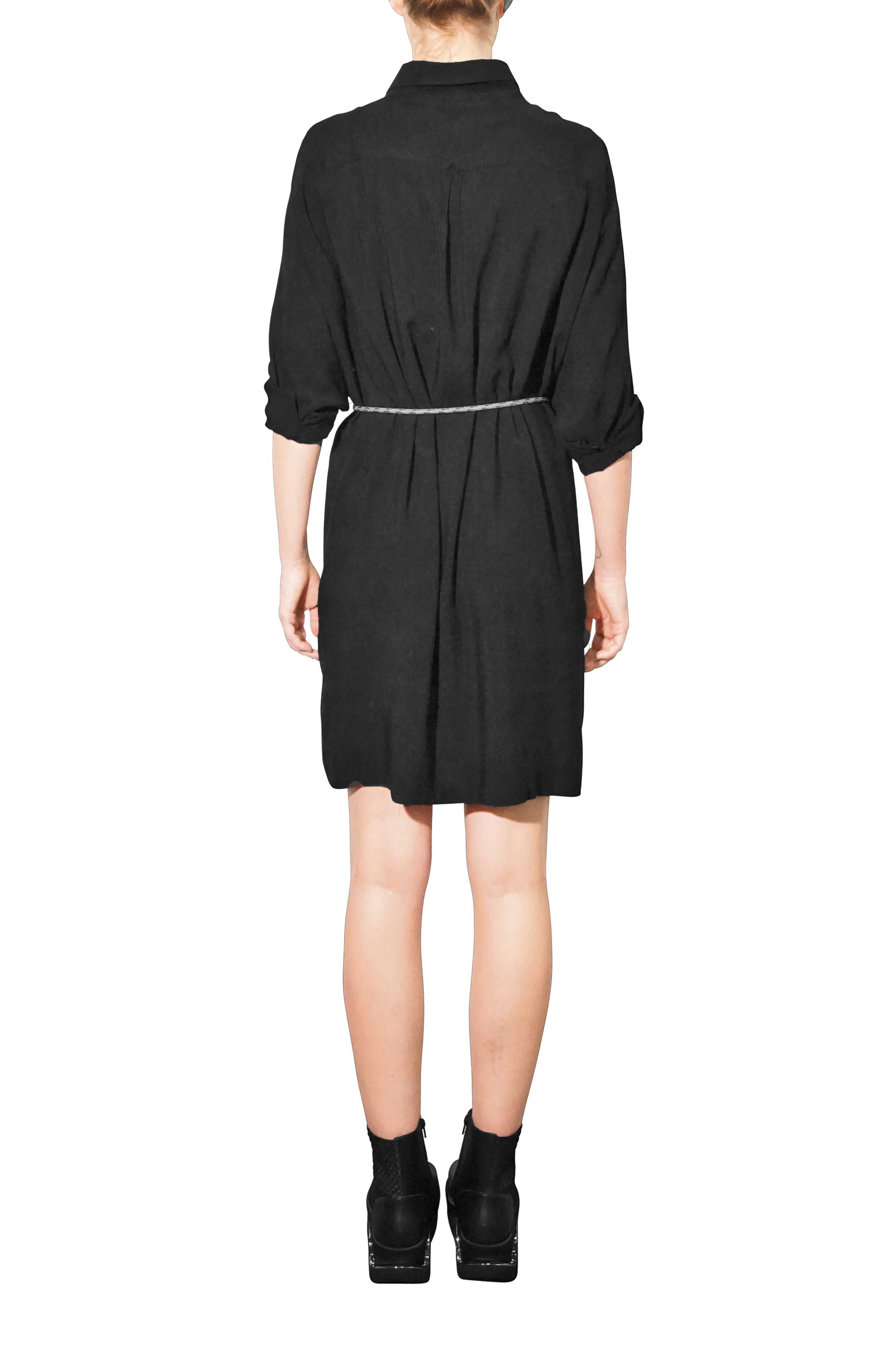 adddress RB62 back view of oversized black shirt dress with fluid fabric